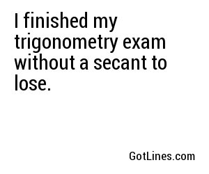 I finished my trigonometry exam without a secant to lose.
