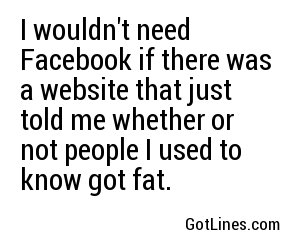 I wouldn't need Facebook if there was a website that just told me whether or not people I used to know got fat.