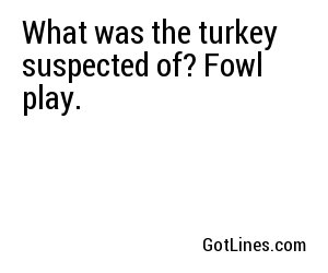 What was the turkey suspected of? Fowl play.
