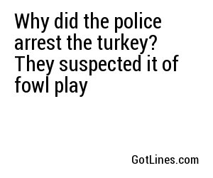 Why did the police arrest the turkey? They suspected it of fowl play
