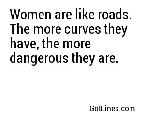 Women are like roads. The more curves they have, the more dangerous they are. 