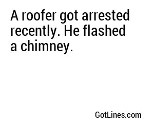 A roofer got arrested recently. He flashed a chimney.

