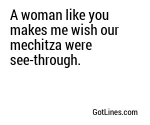 A woman like you makes me wish our mechitza were see-through.

