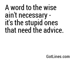 A word to the wise ain't necessary - it's the stupid ones that need the advice.