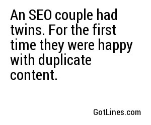 An SEO couple had twins. For the first time they were happy with duplicate content.