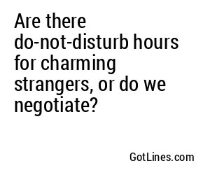 Are there do-not-disturb hours for charming strangers, or do we negotiate?