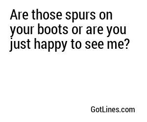 Are those spurs on your boots or are you just happy to see me?