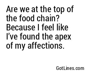 Are we at the top of the food chain? Because I feel like I’ve found the apex of my affections.