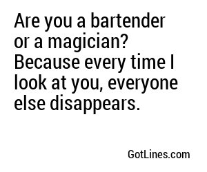 Are you a bartender or a magician? Because every time I look at you, everyone else disappears.
