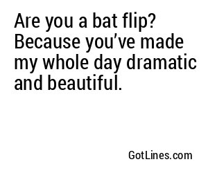 Are you a bat flip? Because you’ve made my whole day dramatic and beautiful.