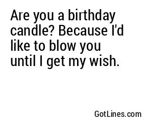 Are you a birthday candle? Because I'd like to blow you until I get my wish.