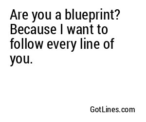Are you a blueprint? Because I want to follow every line of you.