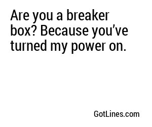 Are you a breaker box? Because you’ve turned my power on.
