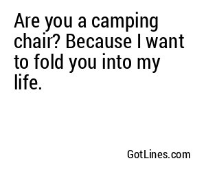 Are you a camping chair? Because I want to fold you into my life.