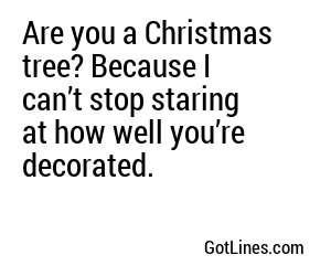 Are you a Christmas tree? Because I can’t stop staring at how well you’re decorated.
