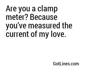 Are you a clamp meter? Because you’ve measured the current of my love.

