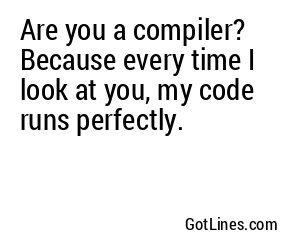 Are you a compiler? Because every time I look at you, my code runs perfectly.