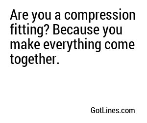 Are you a compression fitting? Because you make everything come together.
