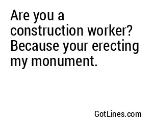 Are you a construction worker? Because your erecting my monument.