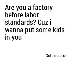 Are you a factory before labor standards? Cuz i wanna put some kids in you