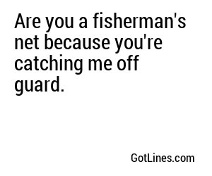 Are you a fisherman's net because you're catching me off guard.
