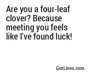 Are you a four-leaf clover? Because meeting you feels like I've found luck!