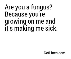 Are you a fungus? Because you're growing on me and it's making me sick.
