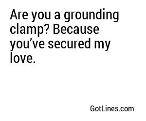 Are you a grounding clamp? Because you’ve secured my love.
