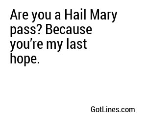 Are you a Hail Mary pass? Because you’re my last hope.
