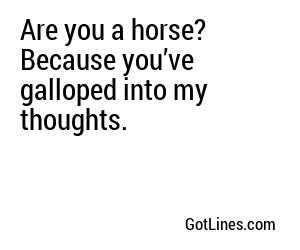 Are you a horse? Because you’ve galloped into my thoughts.
