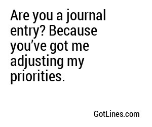 Are you a journal entry? Because you’ve got me adjusting my priorities.
