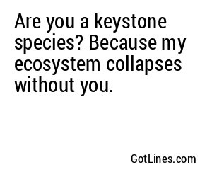 Are you a keystone species? Because my ecosystem collapses without you.