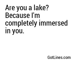 Are you a lake? Because I'm completely immersed in you.
