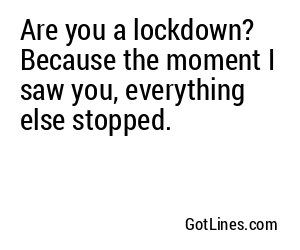 Are you a lockdown? Because the moment I saw you, everything else stopped.