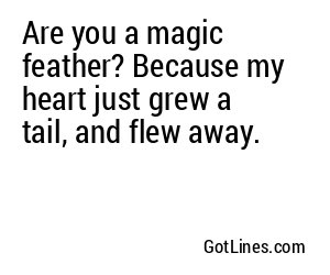 Are you a magic feather? Because my heart just grew a tail, and flew away.