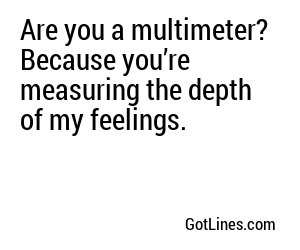 Are you a multimeter? Because you’re measuring the depth of my feelings.
