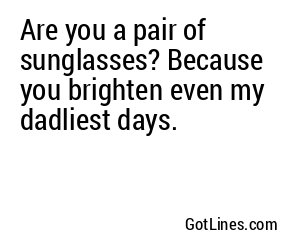 Are you a pair of sunglasses? Because you brighten even my dadliest days.