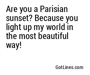 Are you a Parisian sunset? Because you light up my world in the most beautiful way!