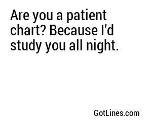Are you a patient chart? Because I’d study you all night.
