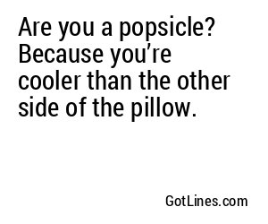 Are you a popsicle? Because you’re cooler than the other side of the pillow.