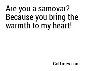 Are you a samovar? Because you bring the warmth to my heart!