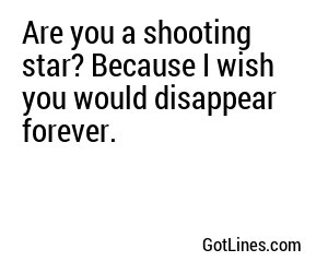 Are you a shooting star? Because I wish you would disappear forever.
