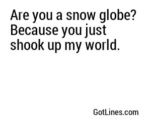 Are you a snow globe? Because you just shook up my world.
