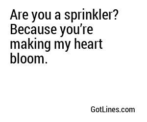 Are you a sprinkler? Because you’re making my heart bloom.
