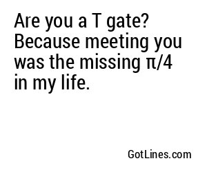Are you a T gate? Because meeting you was the missing π/4 in my life.