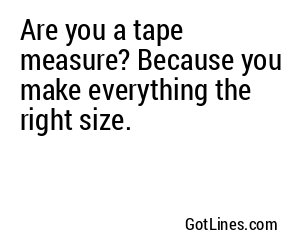 Are you a tape measure? Because you make everything the right size.