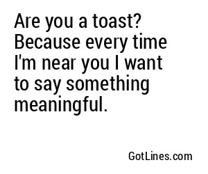 Are you a toast? Because every time I'm near you I want to say something meaningful.