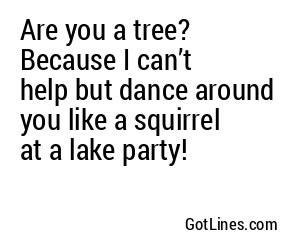 Are you a tree? Because I can’t help but dance around you like a squirrel at a lake party!