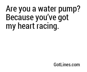 Are you a water pump? Because you’ve got my heart racing.

