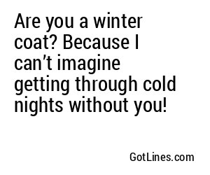 Are you a winter coat? Because I can’t imagine getting through cold nights without you!